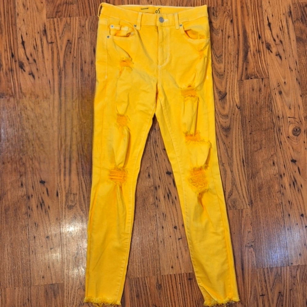 Garage Yellow High Waist Distressed Frayed Hem Jean Sz 5 Very Good Condition